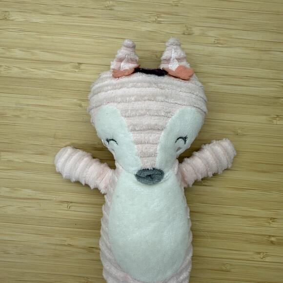 Chick Pea Pink Textured FOX Plush Baby Lovey Stuffed Animal Toy Floral Headband - Picture 2 of 4